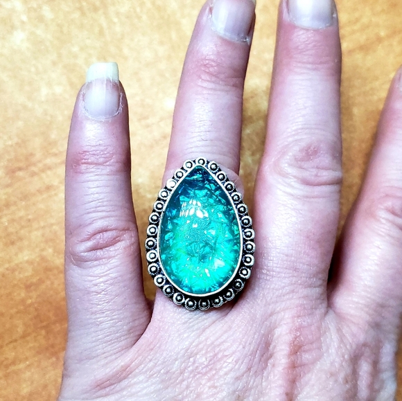 New Dichroic Glass 925 Silver Ring. - Picture 3 of 8